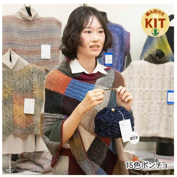 【秋冬】15色ポンチョ【中級者】【編み物キット】｜CRMS-1001【リッチモア】※価格は1着分の値段です。【編み図付】