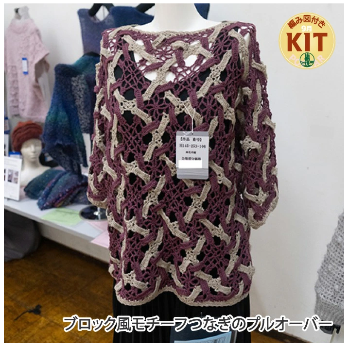 【秋冬】ブロック風モチーフつなぎのプルオーバー【中級者】【編み物キット】｜H145-253-106【ハマナカ】※価格は1着分の値段です。【編み図付】
