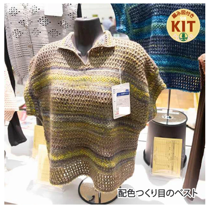 【秋冬】配色作り目のベスト（イエローグリーン）【中級者】【編み物キット】｜25AWFH-3-2【オリムパス】※価格は1着分の値段です。【編み図付】